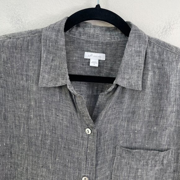 J Jill Love Linen Womens Medium Gray 100% Linen Button Up Shirt Long Sleeve Top - Picture 8 of 11